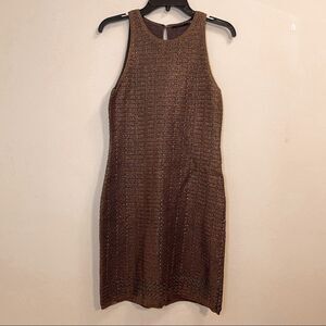 Elie Tahari Metallic Bronze Crochet Sleeveless Tank Dress Size Small